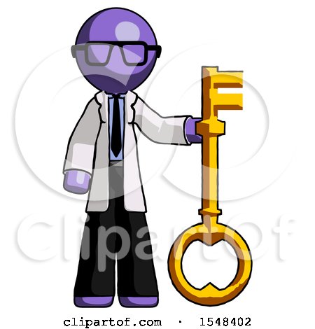 Purple Doctor Scientist Man Holding Key Made of Gold by Leo Blanchette