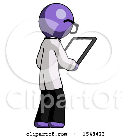 Purple Doctor Scientist Man Looking at Tablet Device Computer Facing Away by Leo Blanchette