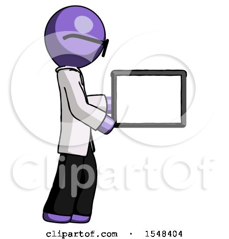 Purple Doctor Scientist Man Show Tablet Device Computer to Viewer, Blank Area by Leo Blanchette