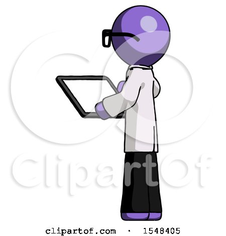 Purple Doctor Scientist Man Looking at Tablet Device Computer with Back to Viewer by Leo Blanchette