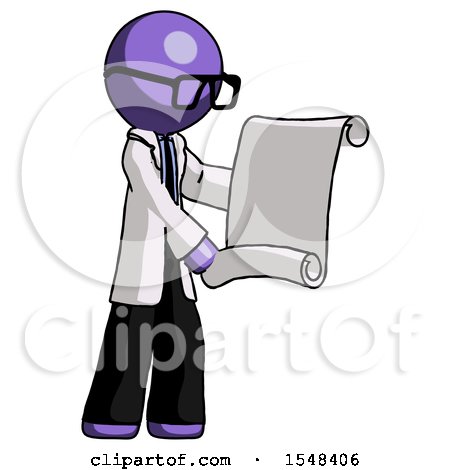 Purple Doctor Scientist Man Holding Blueprints or Scroll by Leo Blanchette