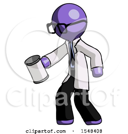 Purple Doctor Scientist Man Begger Holding Can Begging or Asking for Charity Facing Left by Leo Blanchette