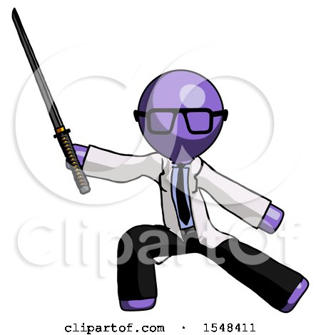 Purple Doctor Scientist Man with Ninja Sword Katana in Defense Pose by Leo Blanchette