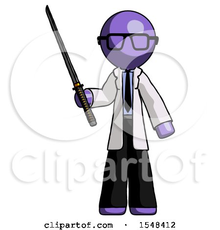 Purple Doctor Scientist Man Standing up with Ninja Sword Katana by Leo Blanchette