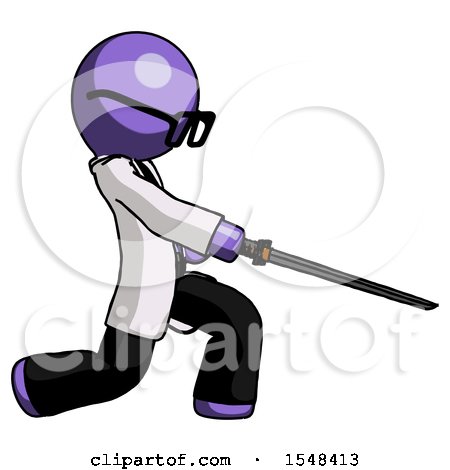 Purple Doctor Scientist Man with Ninja Sword Katana Slicing or Striking Something by Leo Blanchette