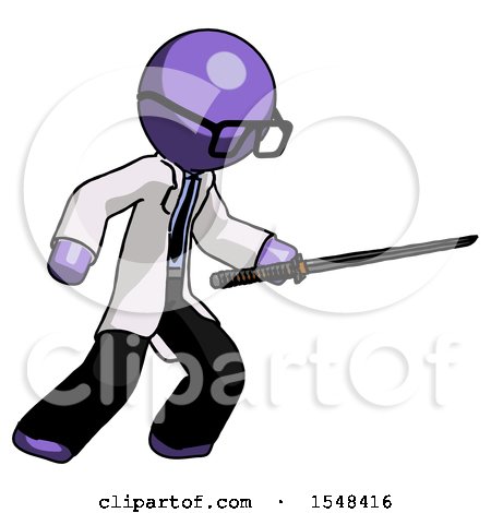 Purple Doctor Scientist Man Stabbing with Ninja Sword Katana by Leo Blanchette