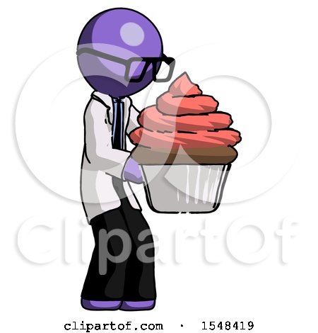 Purple Doctor Scientist Man Holding Large Cupcake Ready to Eat or Serve by Leo Blanchette