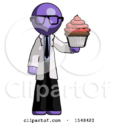Purple Doctor Scientist Man Presenting Pink Cupcake to Viewer by Leo Blanchette