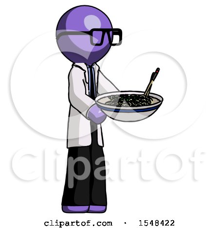 Purple Doctor Scientist Man Holding Noodles Offering to Viewer by Leo Blanchette