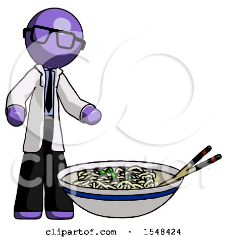 Purple Doctor Scientist Man and Noodle Bowl, Giant Soup Restaraunt Concept by Leo Blanchette