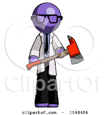 Purple Doctor Scientist Man Holding Red Fire Fighter's Ax by Leo Blanchette
