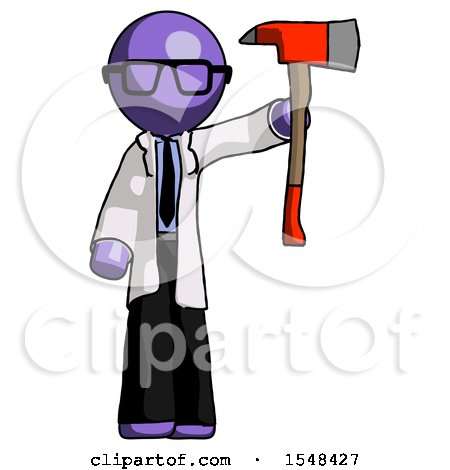 Purple Doctor Scientist Man Holding up Red Firefighter's Ax by Leo Blanchette