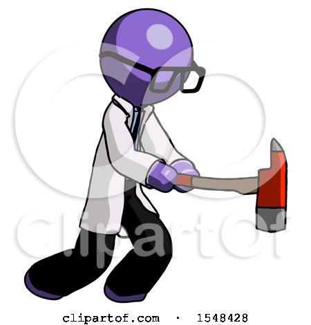 Purple Doctor Scientist Man with Ax Hitting, Striking, or Chopping by Leo Blanchette