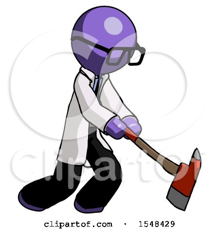 Purple Doctor Scientist Man Striking with a Red Firefighter's Ax by Leo Blanchette