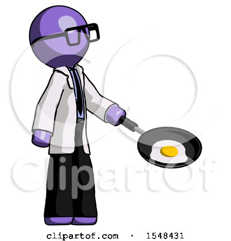 Purple Doctor Scientist Man Frying Egg in Pan or Wok Facing Right by Leo Blanchette