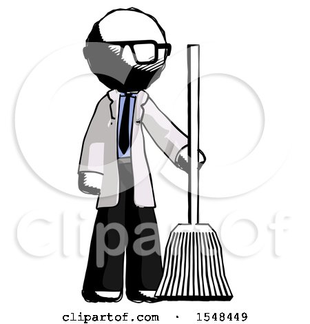 Ink Doctor Scientist Man Standing with Broom Cleaning Services by Leo Blanchette
