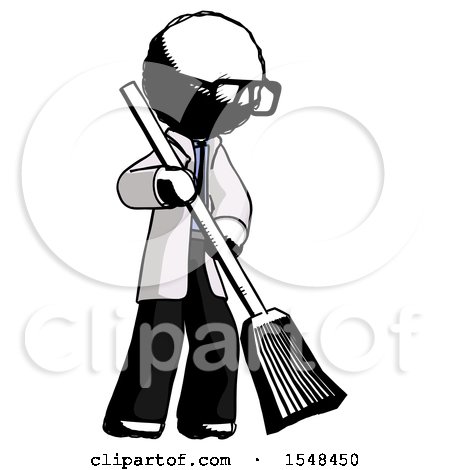 Ink Doctor Scientist Man Sweeping Area with Broom by Leo Blanchette