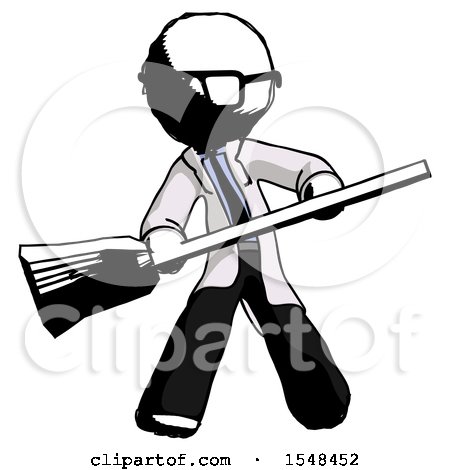 Ink Doctor Scientist Man Broom Fighter Defense Pose by Leo Blanchette