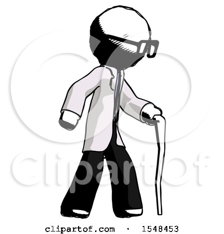 Ink Doctor Scientist Man Walking with Hiking Stick by Leo Blanchette