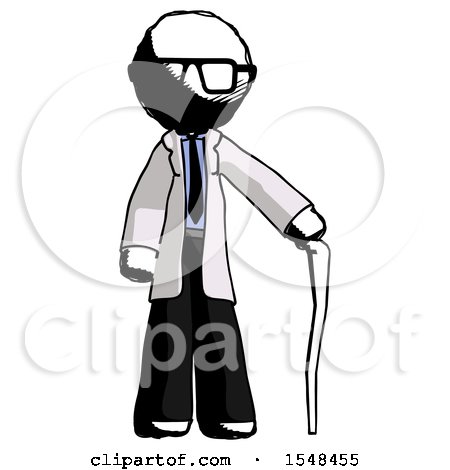 Ink Doctor Scientist Man Standing with Hiking Stick by Leo Blanchette