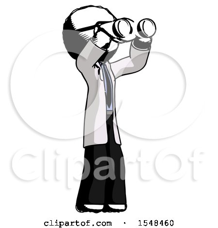 Ink Doctor Scientist Man Looking Through Binoculars to the Right by Leo Blanchette