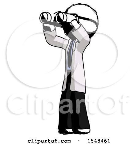Ink Doctor Scientist Man Looking Through Binoculars to the Left by Leo Blanchette