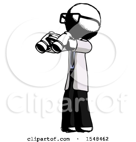 Ink Doctor Scientist Man Holding Binoculars Ready to Look Left by Leo Blanchette