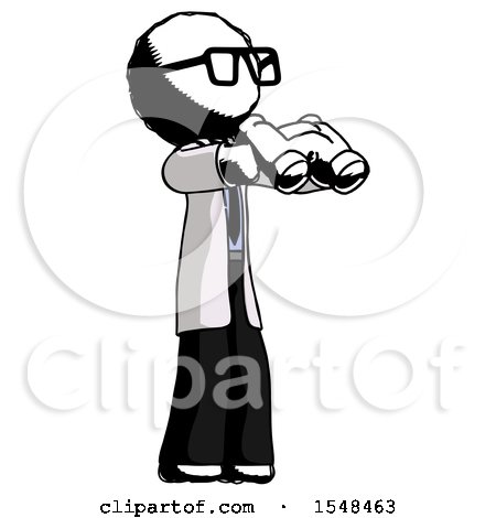 Ink Doctor Scientist Man Holding Binoculars Ready to Look Right by Leo Blanchette