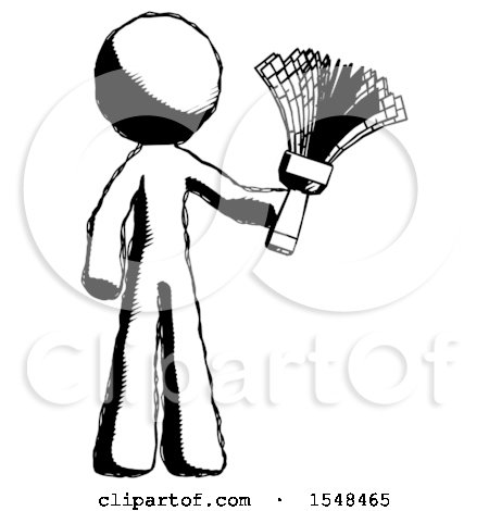 Ink Design Mascot Man Holding Feather Duster Facing Forward by Leo Blanchette