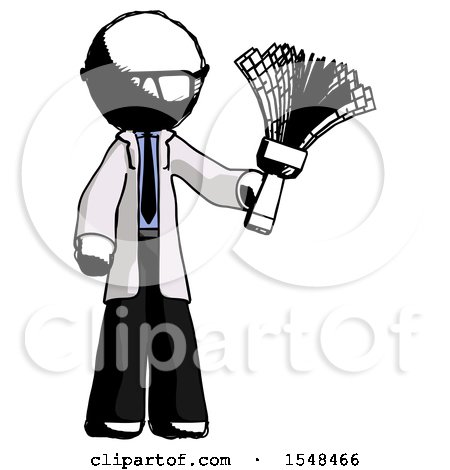 Ink Doctor Scientist Man Holding Feather Duster Facing Forward by Leo Blanchette