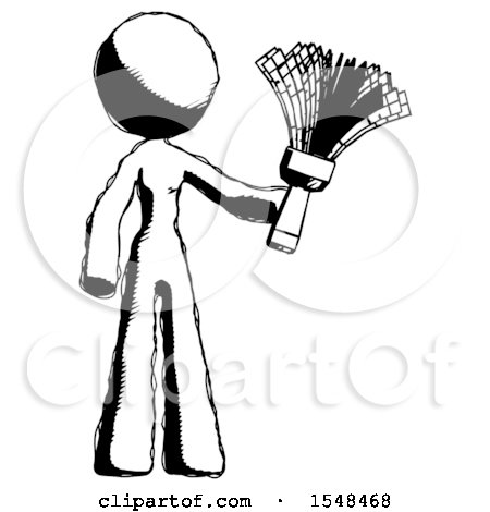 Ink Design Mascot Woman Holding Feather Duster Facing Forward by Leo Blanchette
