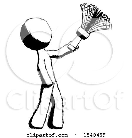 Ink Design Mascot Man Dusting with Feather Duster Upwards by Leo Blanchette