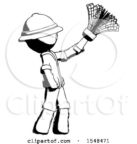 Ink Explorer Ranger Man Dusting with Feather Duster Upwards by Leo Blanchette