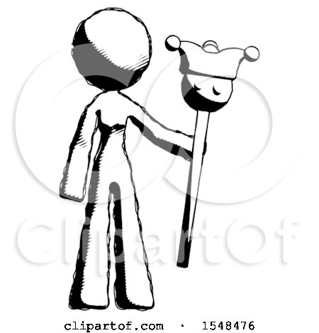 Ink Design Mascot Woman Holding Jester Staff by Leo Blanchette
