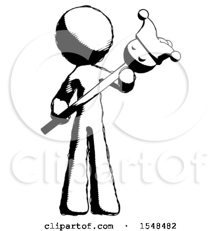 Ink Design Mascot Man Holding Jester Diagonally by Leo Blanchette