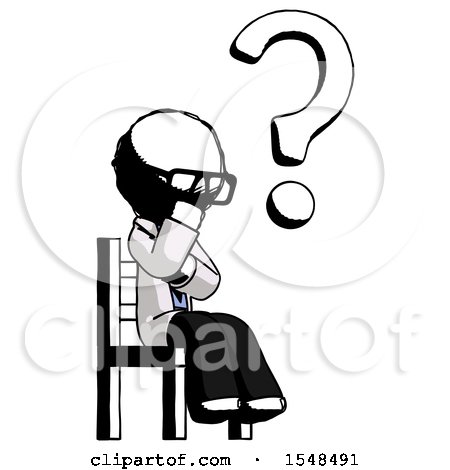 Ink Doctor Scientist Man Question Mark Concept, Sitting on Chair Thinking by Leo Blanchette