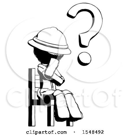 Ink Explorer Ranger Man Question Mark Concept, Sitting on Chair Thinking by Leo Blanchette