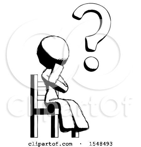 Ink Design Mascot Woman Question Mark Concept, Sitting on Chair Thinking by Leo Blanchette