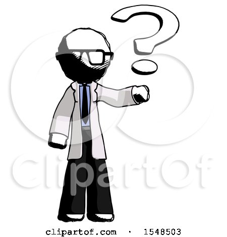 Ink Doctor Scientist Man Holding Question Mark to Right by Leo Blanchette