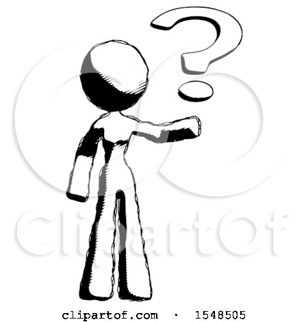 Ink Design Mascot Woman Holding Question Mark to Right by Leo Blanchette