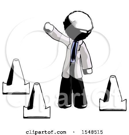 Ink Doctor Scientist Man Standing by Traffic Cones Waving by Leo Blanchette