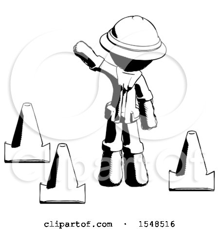 Ink Explorer Ranger Man Standing by Traffic Cones Waving by Leo Blanchette