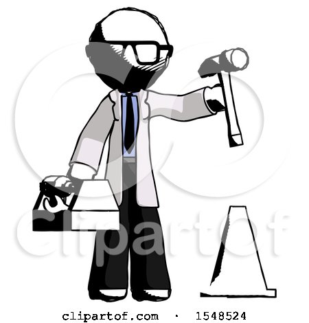 Ink Doctor Scientist Man Under Construction Concept, Traffic Cone and Tools by Leo Blanchette