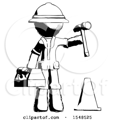 Ink Explorer Ranger Man Under Construction Concept, Traffic Cone and Tools by Leo Blanchette