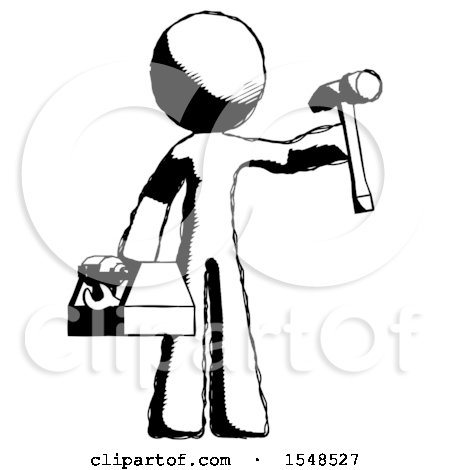Ink Design Mascot Man Holding Tools and Toolchest Ready to Work by Leo Blanchette