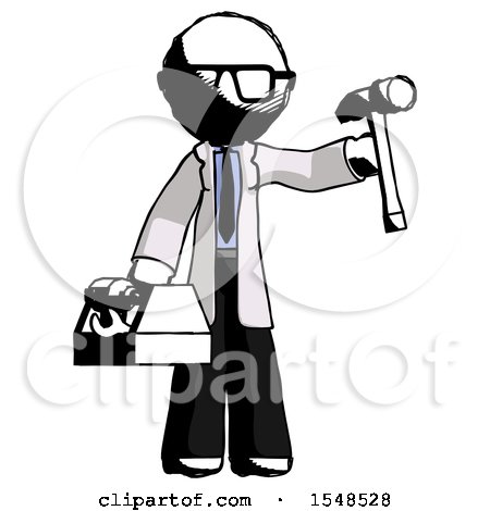 Ink Doctor Scientist Man Holding Tools and Toolchest Ready to Work by Leo Blanchette