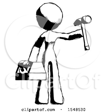Ink Design Mascot Woman Holding Tools and Toolchest Ready to Work by Leo Blanchette