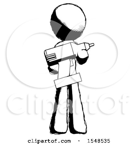 Ink Design Mascot Man Holding Large Drill by Leo Blanchette