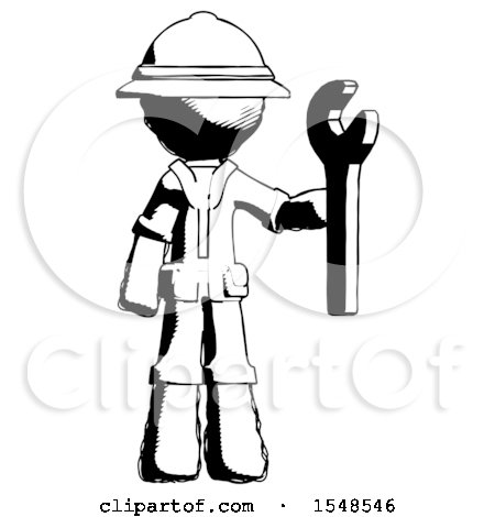 Ink Explorer Ranger Man Holding Wrench Ready to Repair or Work by Leo Blanchette
