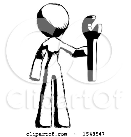 Ink Design Mascot Woman Holding Wrench Ready to Repair or Work by Leo Blanchette